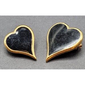 Sarah Coventry "SARAH" Onyx Heart Pin Duo